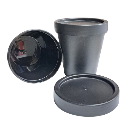 black cosmetic pot with lid